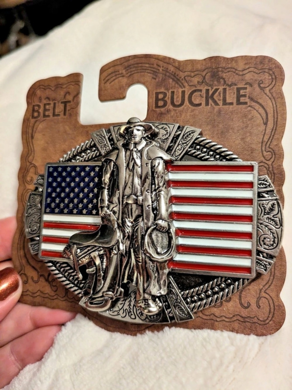Patriotic American Flag Silver Tone Western Belt Buckle